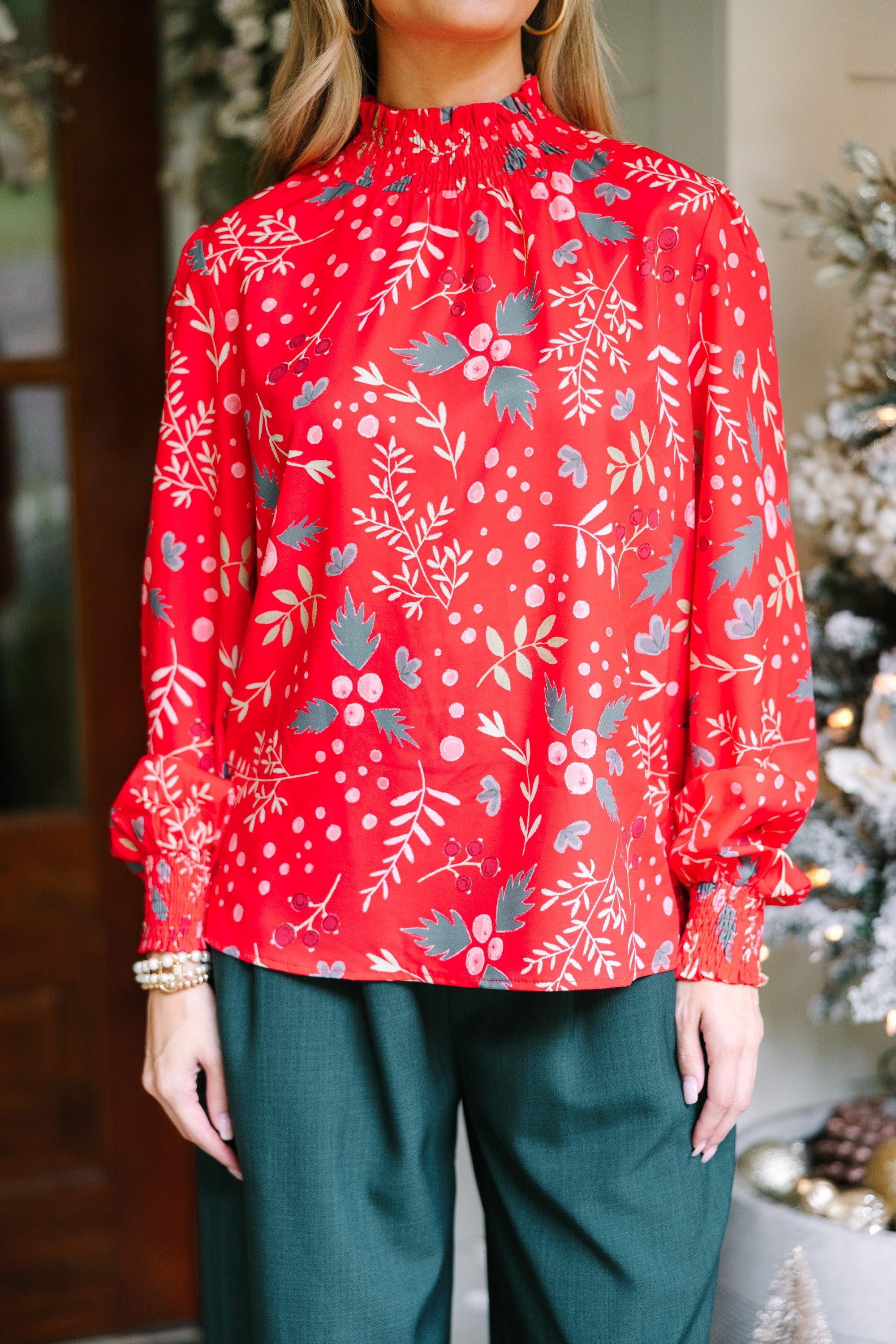 All I Need Red Holly Floral Blouse Female Product Image