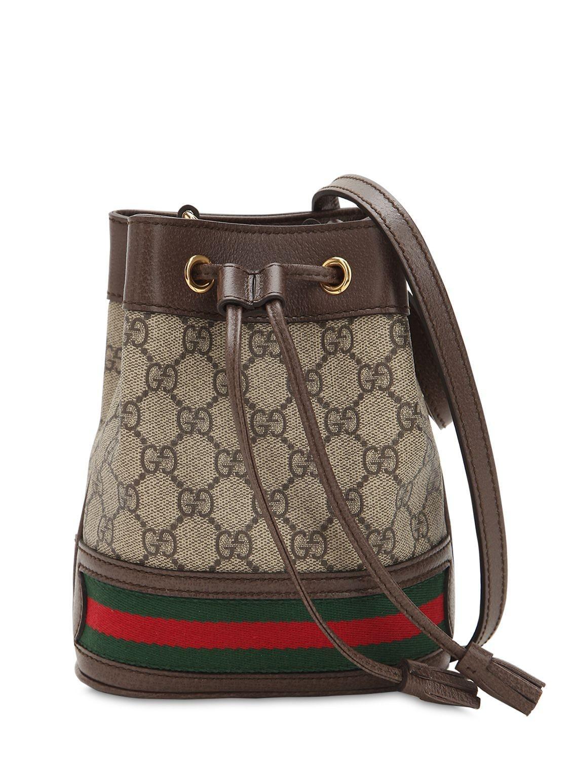 GUCCI Beige Mini Gg Ophidia Bucket Bag In Brown Product Image