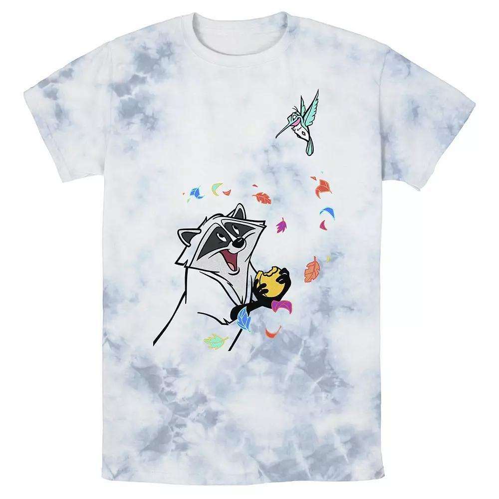 Men's Disney Pocahontas Meeko Flit Colorful Leafs Fall Bomabrd Wash Tee, Size: Medium, White Blue Product Image