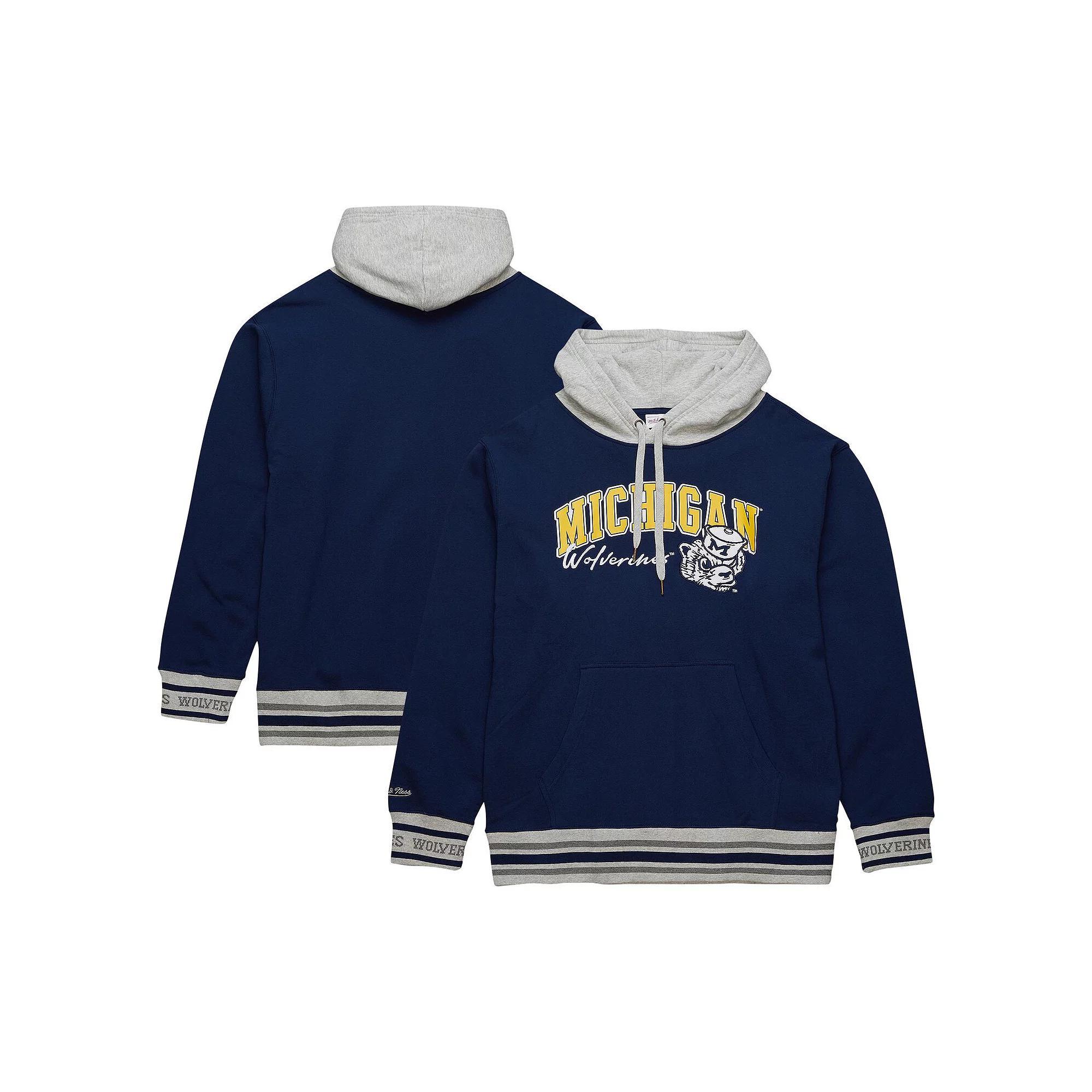 Men's Mitchell & Ness Navy Michigan Wolverines Arched Fleece Pullover Hoodie, Size: 2XL, Blue Product Image