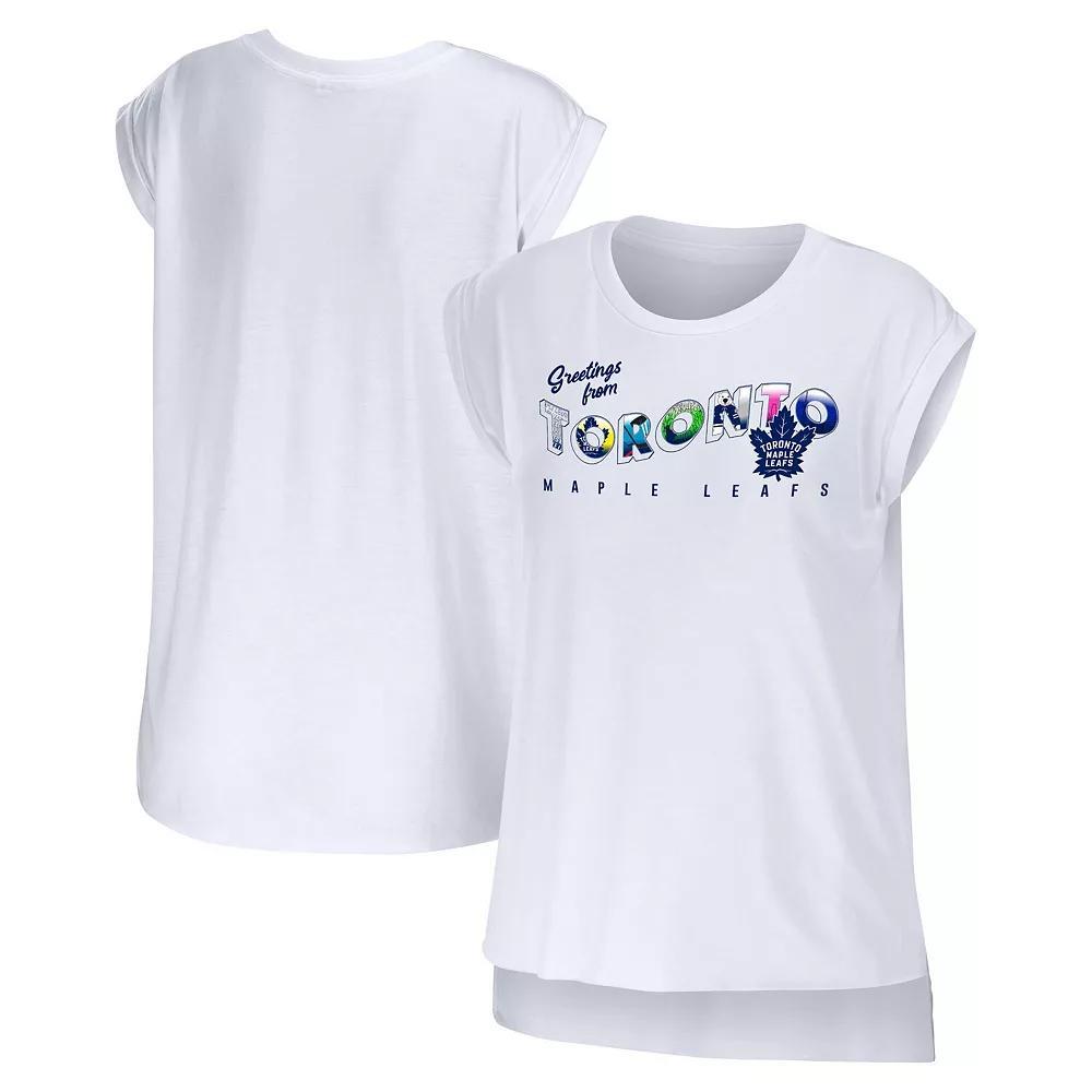 Women's WEAR by Erin Andrews White Toronto Maple Leafs Greetings From Muscle T-Shirt,  Product Image