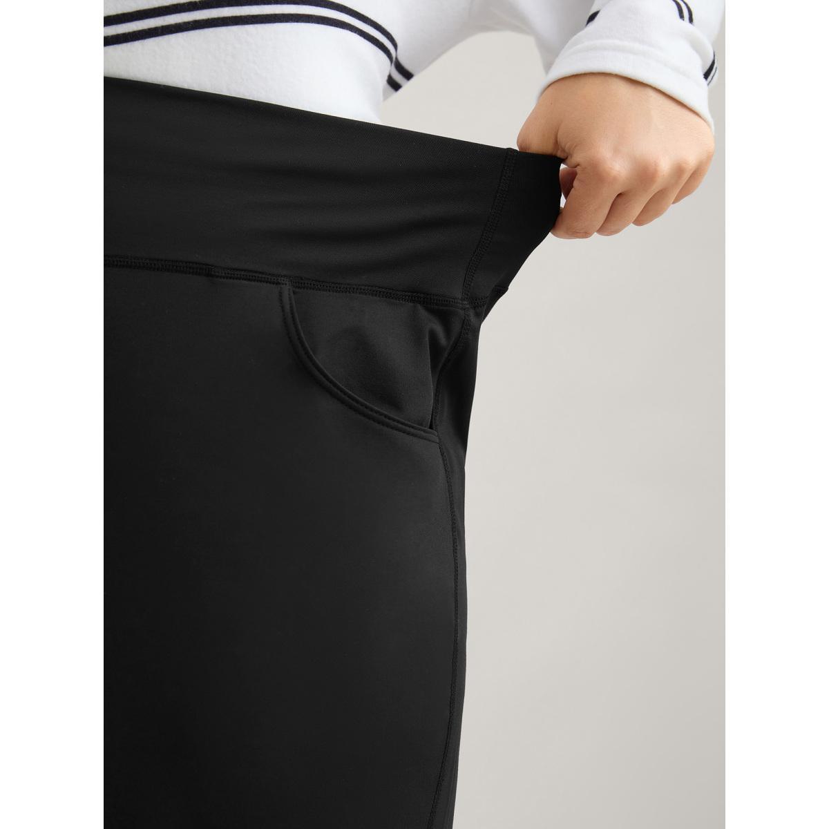 Plus Size Super Stretchy Wide-Leg Casual Pocket Pants Women Black Leisure Mid Rise Casual Pants BloomChic 10/M Product Image