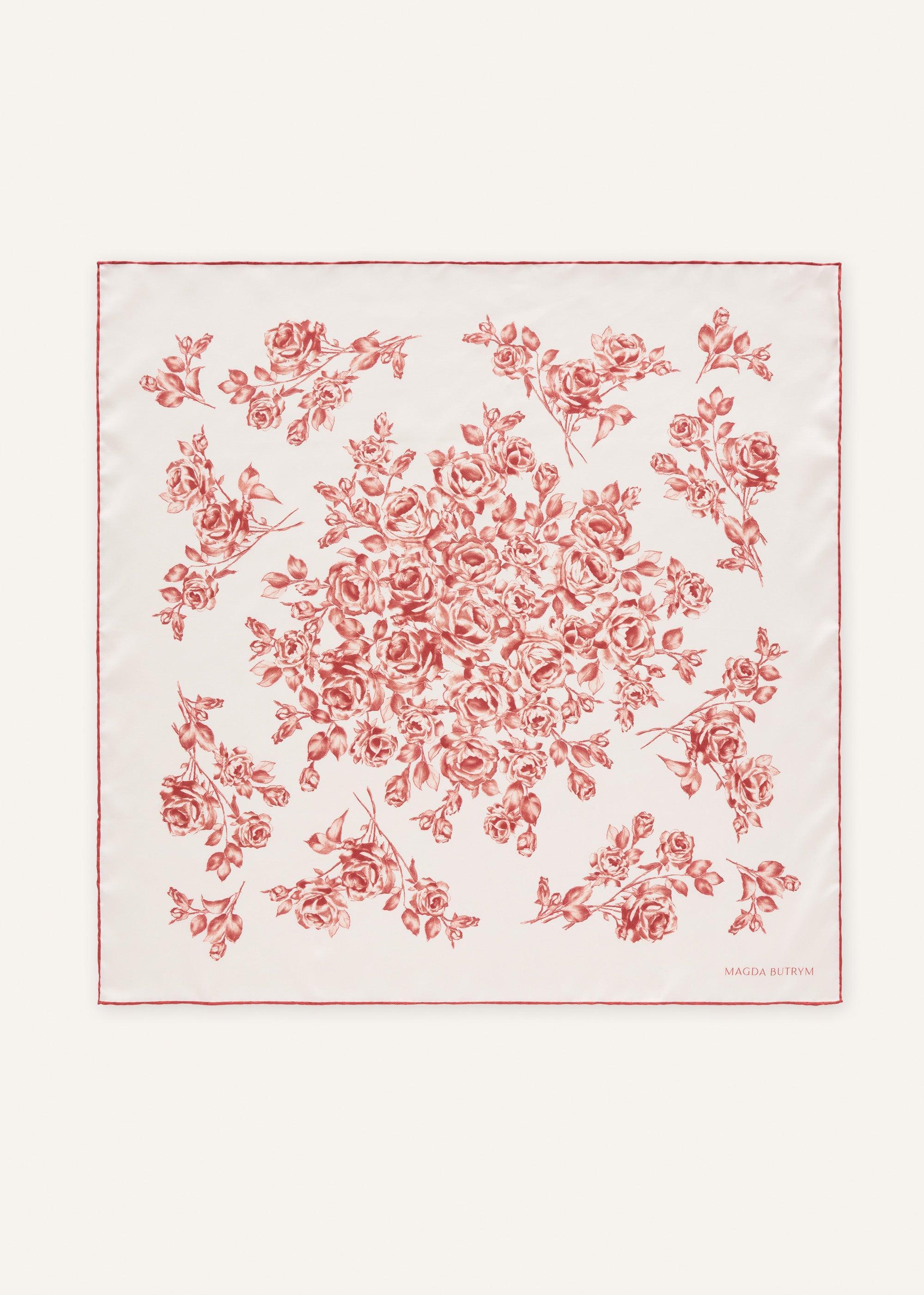 Rose-print silk scarf in beige and red Product Image