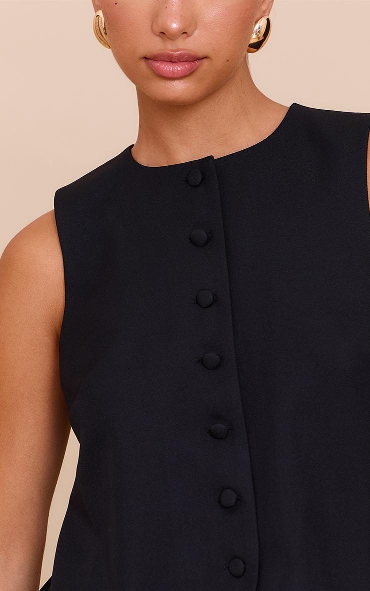 Black Woven Button Down Longline Vest Product Image