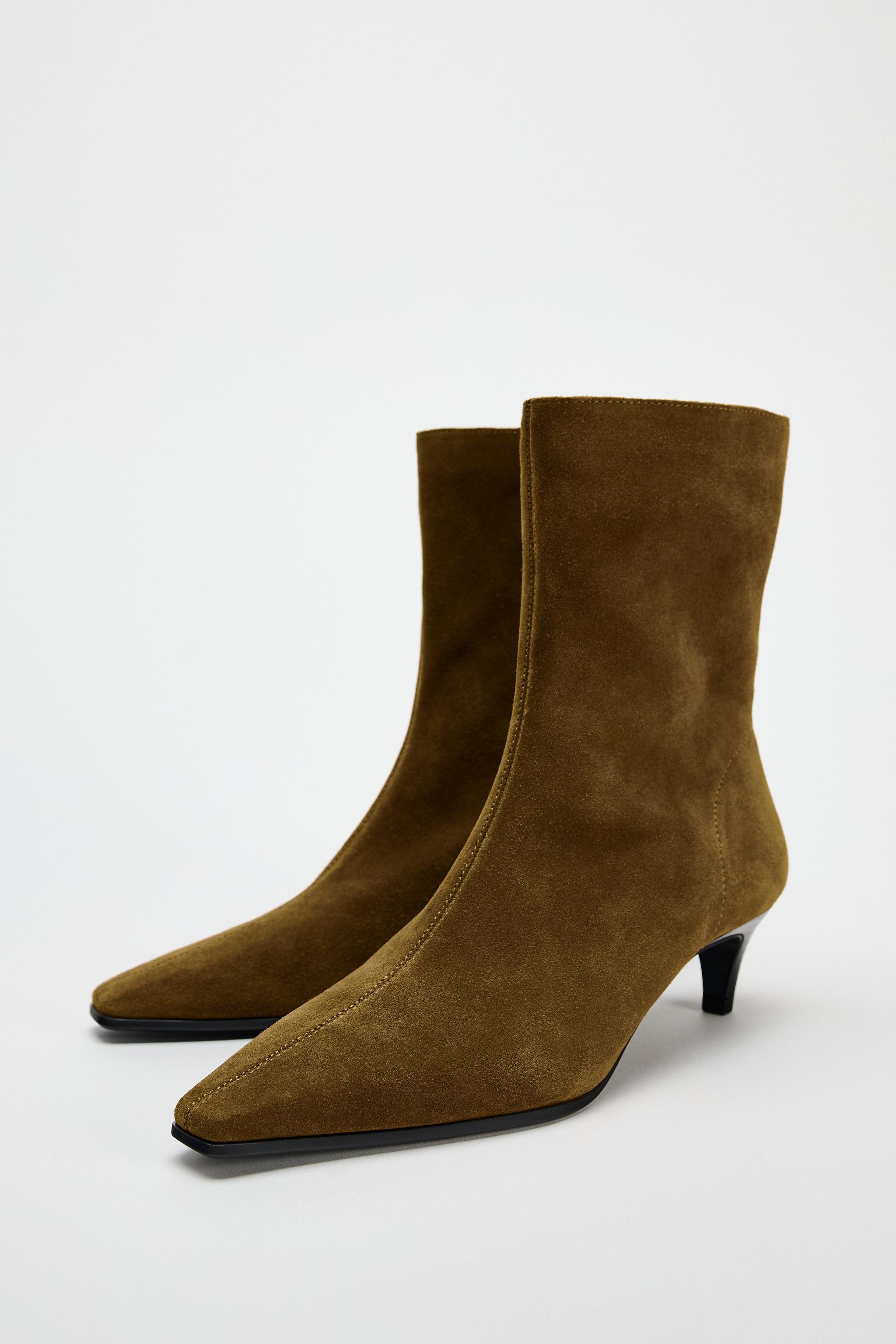 SUEDE KITTEN HEEL ANKLE BOOTS Product Image