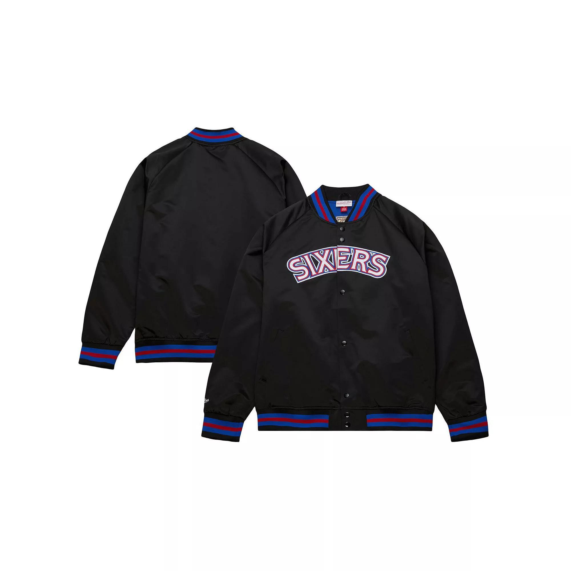 Men's Mitchell & Ness Black Philadelphia 76ers Hardwood Classics  Throwback Wordmark Raglan Full-Snap Jacket, Size: 3XL, 76r Black Product Image