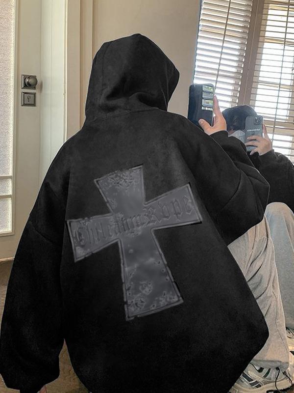 Men's Suede Cross Print Oversized Hoodie Product Image
