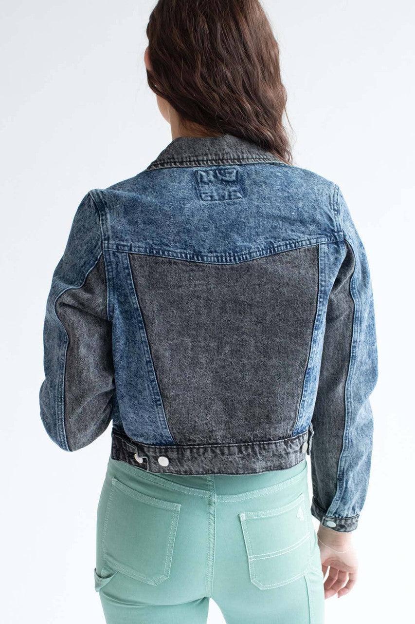 Black Color Blocked Denim Jacket Product Image