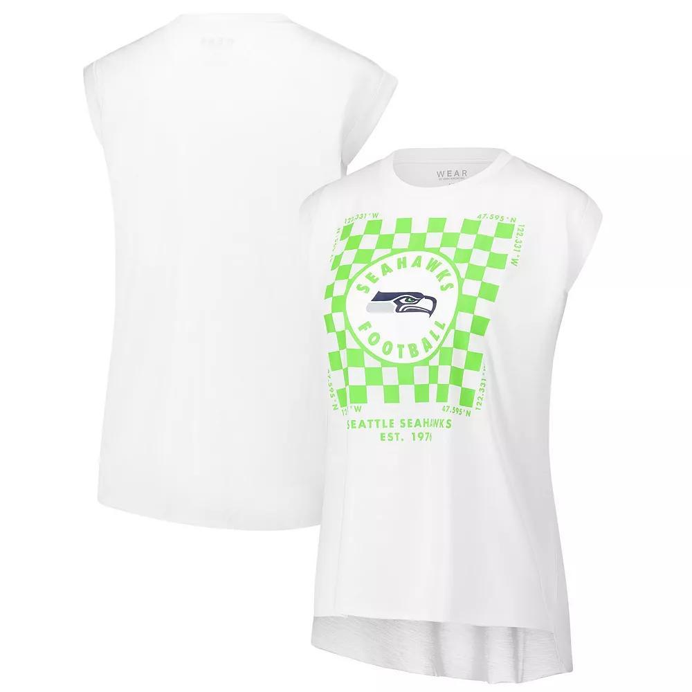 Women's WEAR by Erin Andrews White Seattle Seahawks Checker Muscle Tank Top,  Product Image