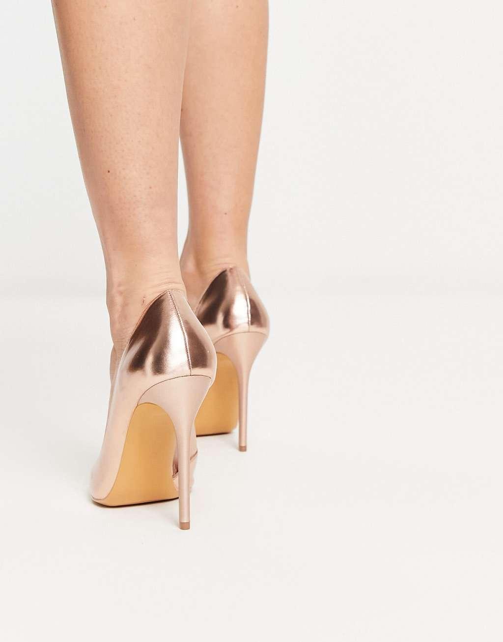 Truffle Collection pointed stiletto heels in rose gold Product Image