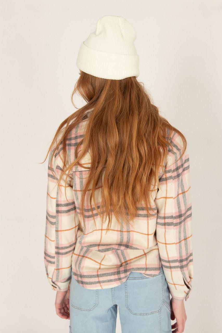 Ivory Sherpa Collar Plaid Trucker Jacket Product Image