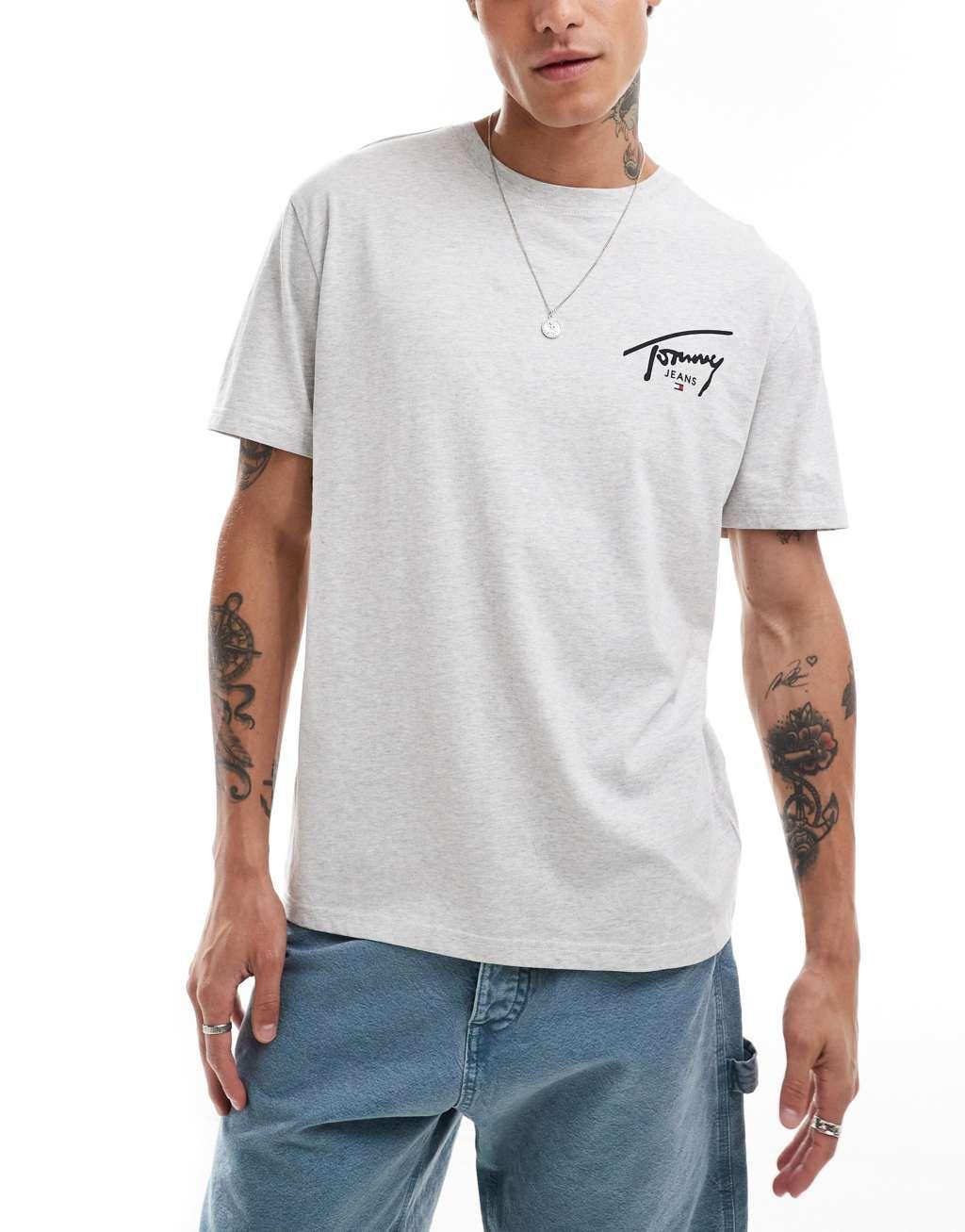 Tommy Jeans regular signature back print T-shirt in gray Product Image