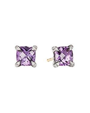 Chatelaine Stud Earrings with Gemstsones and Diamonds in Silver, 6mm Product Image