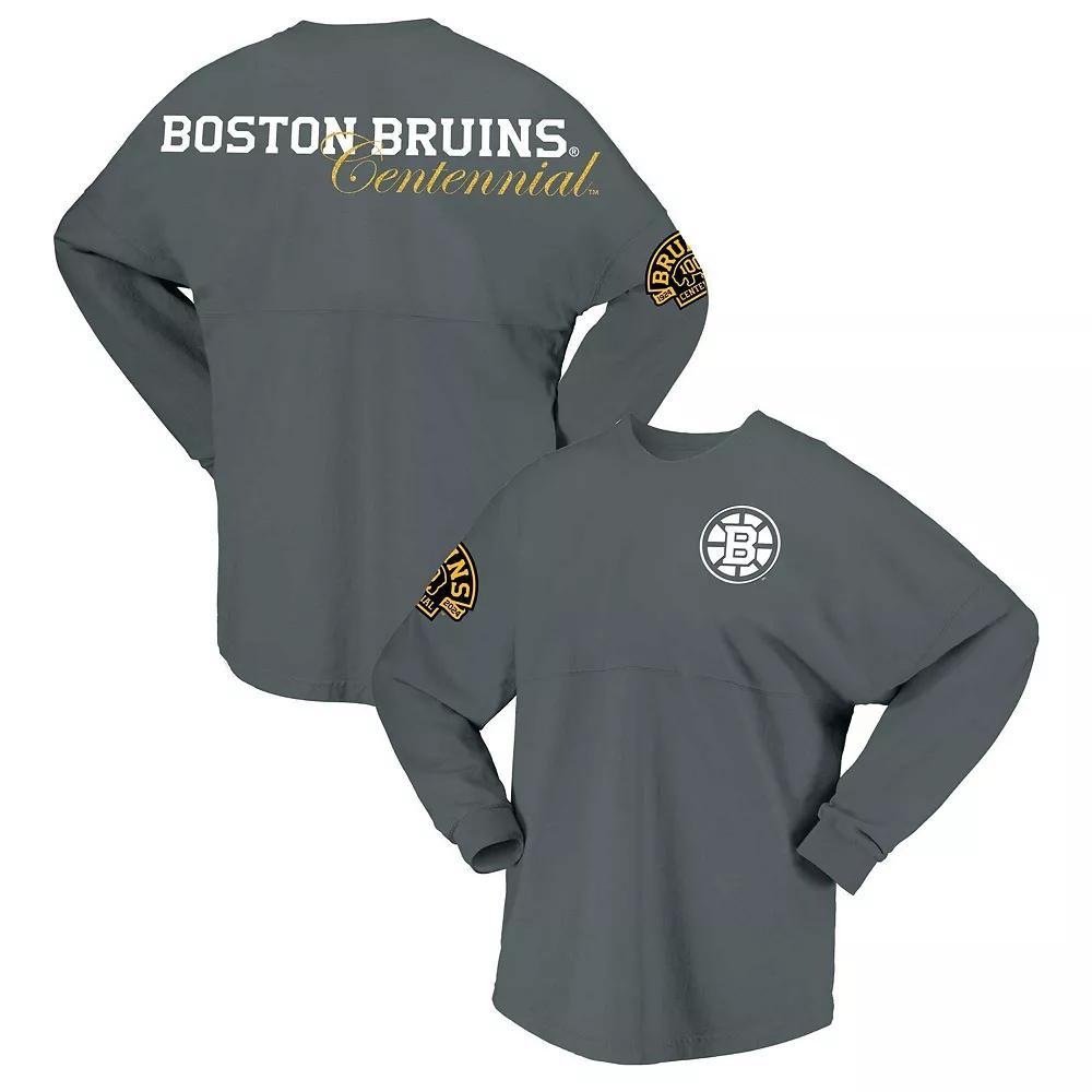 Women's Fanatics Branded Gray Boston Bruins 100th Anniversary Spirit Jersey T-Shirt,  Product Image