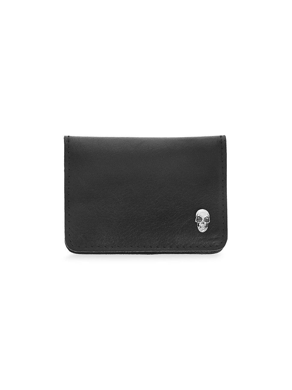 Mens Small Leather Goods Skull Stingray & Leather Bi-Fold Card Holder Product Image