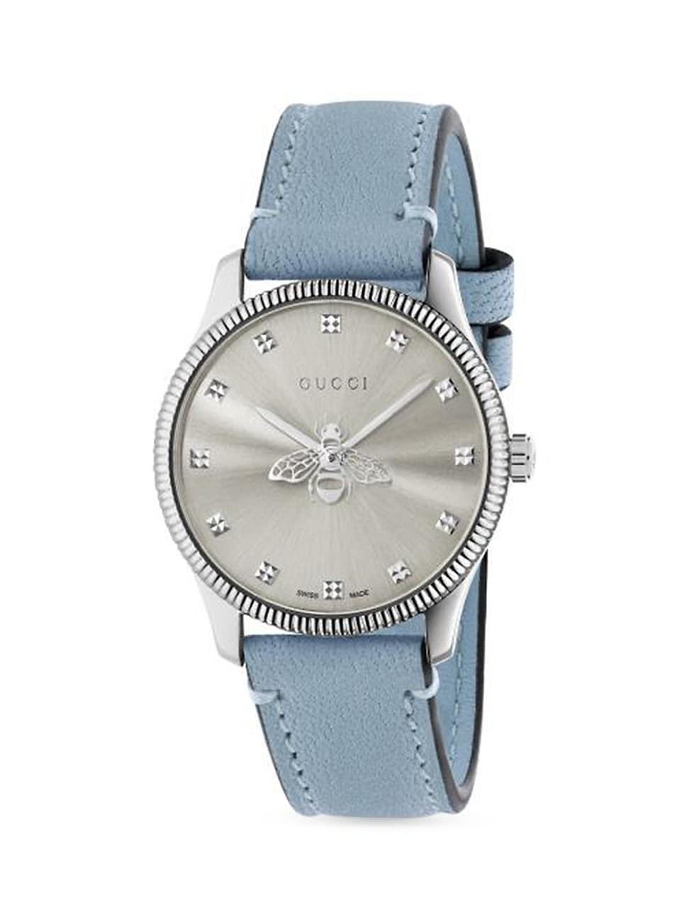 Womens G-Timeless Bee Stainless Steel & Leather Watch Product Image