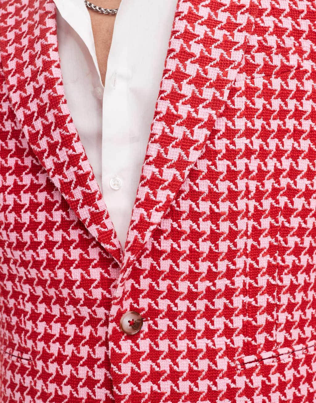 Twisted Tailor houndstooth slim suit jacket in red and pink Product Image