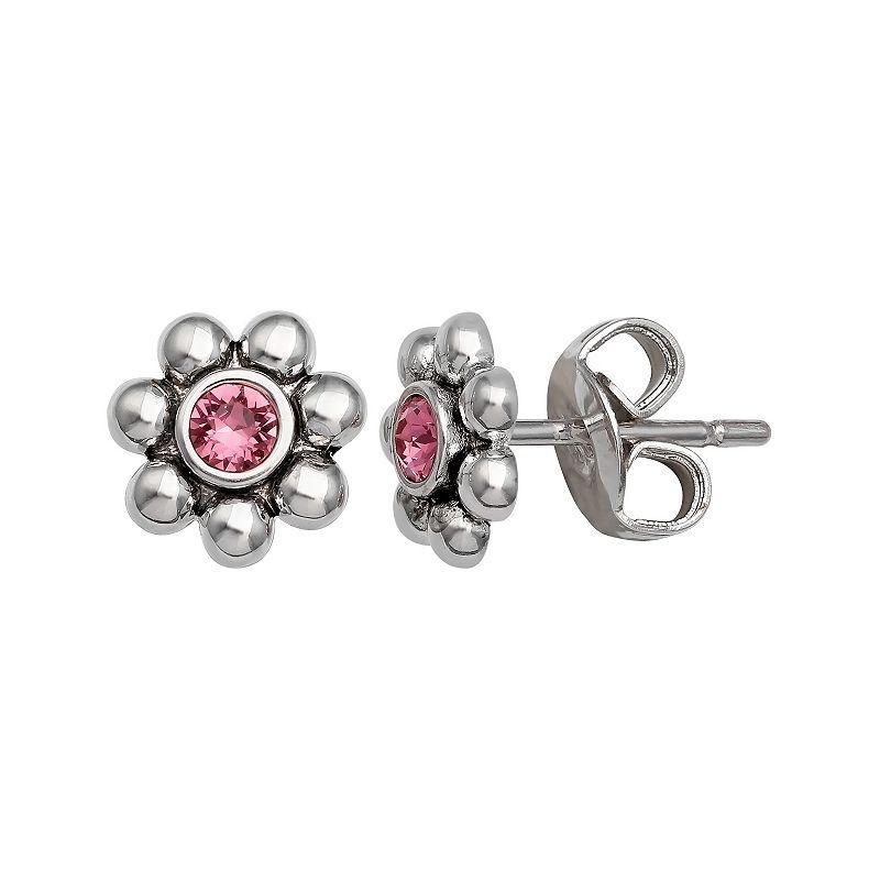 Brilliance Fine Silver-Plated Crystal Flower Birthstone Stud Earrings, Womens, Silver Tone October Product Image