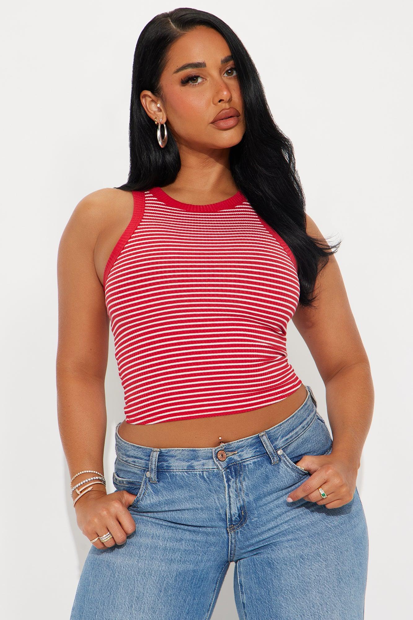 Taryn Striped Rib Tank Top - Red/combo Product Image