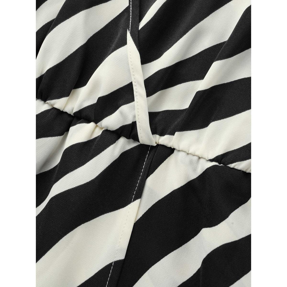 Plus Size Zebra Print Overlap Collar Split Hem Dress Black Women At the Office Belted Overlap Collar Long Sleeve Curvy BloomChic 28/5X Product Image