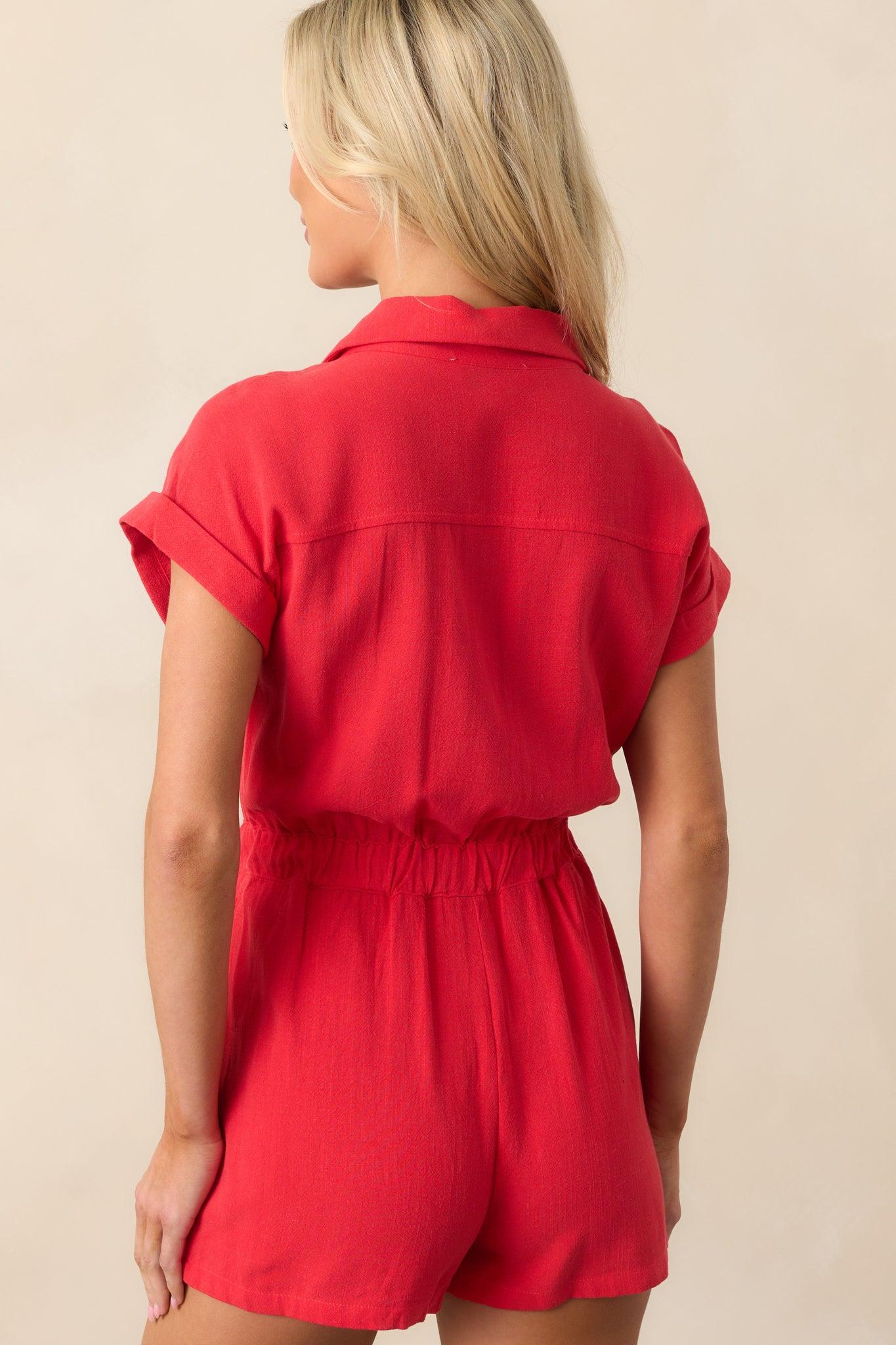 Dazzling Daybreak Red Button Front Romper Product Image