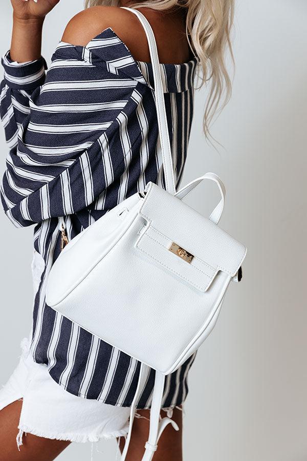 Travel Together Faux Leather Backpack In White Product Image