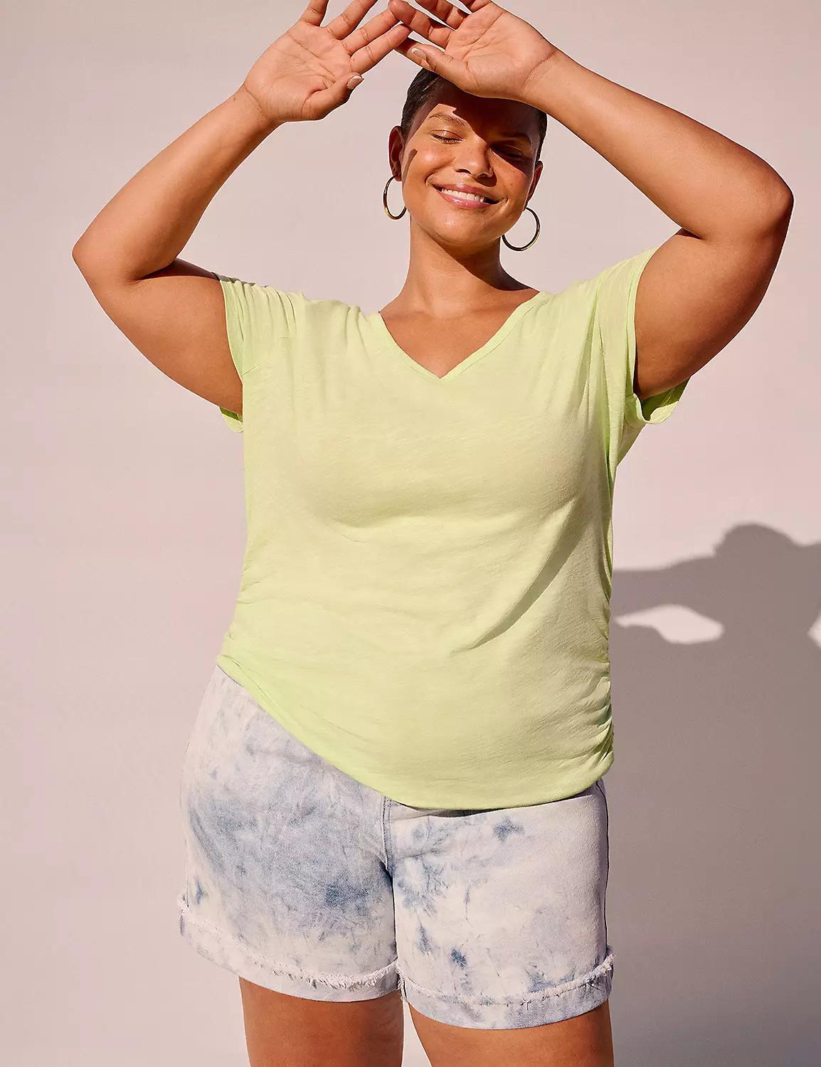 Short-Sleeve V-Neck Side-Ruched Tee Product Image