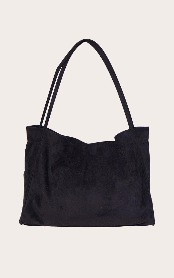 Black Faux Suede Boxy Tote Bag Product Image