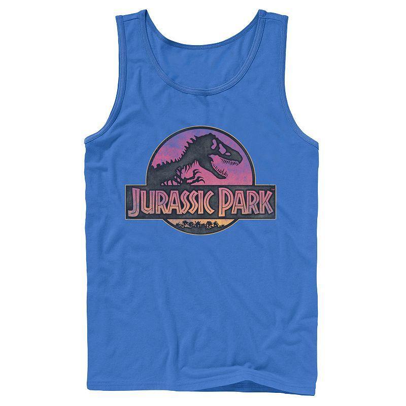 Mens Jurassic Park Logo Gradient Sunset Graphic Tank Top Athletic Grey Product Image