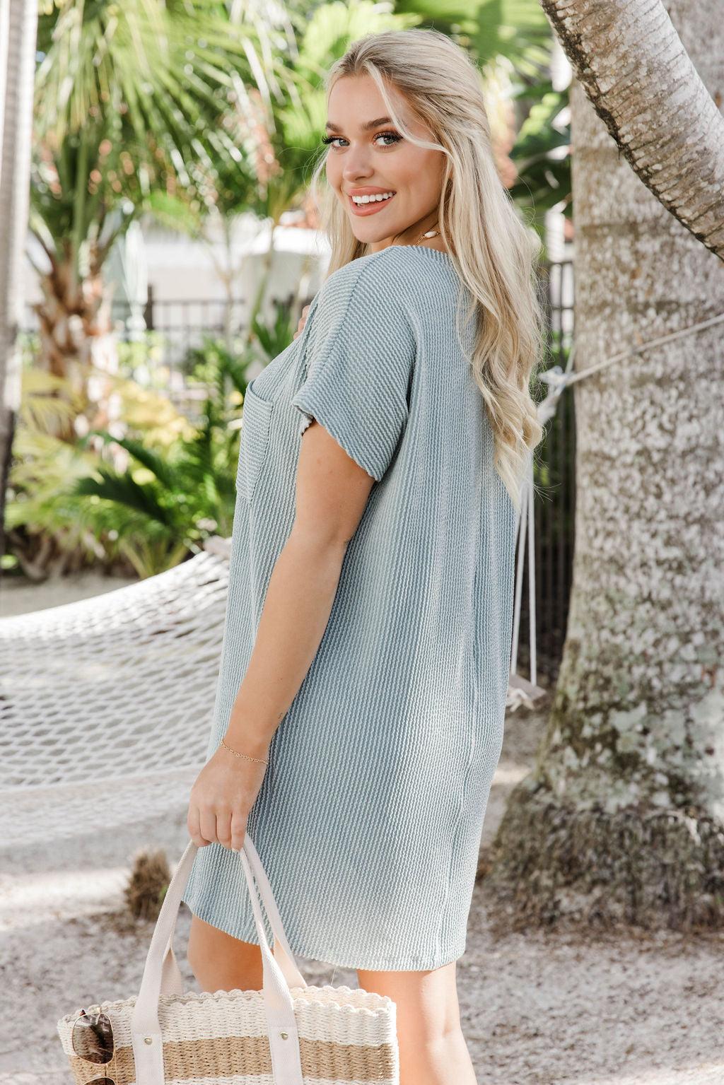 Back For You Sage Textured Pocket T-Shirt Dress FINAL SALE Product Image