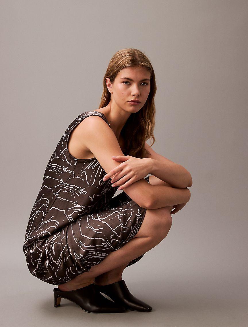 Crushed Satin Print Midi Dress Product Image