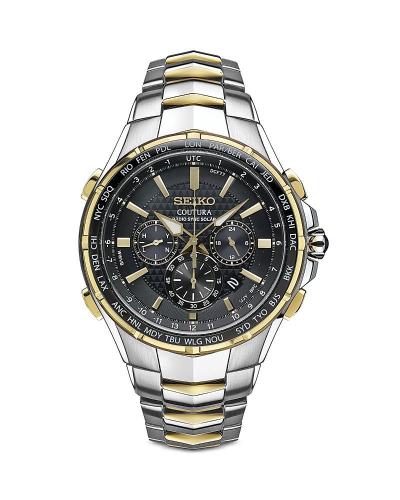 Seiko Mens Coutura Perpetual Solar Alarm Quartz Chronograph Gold Bracelet Watch Product Image