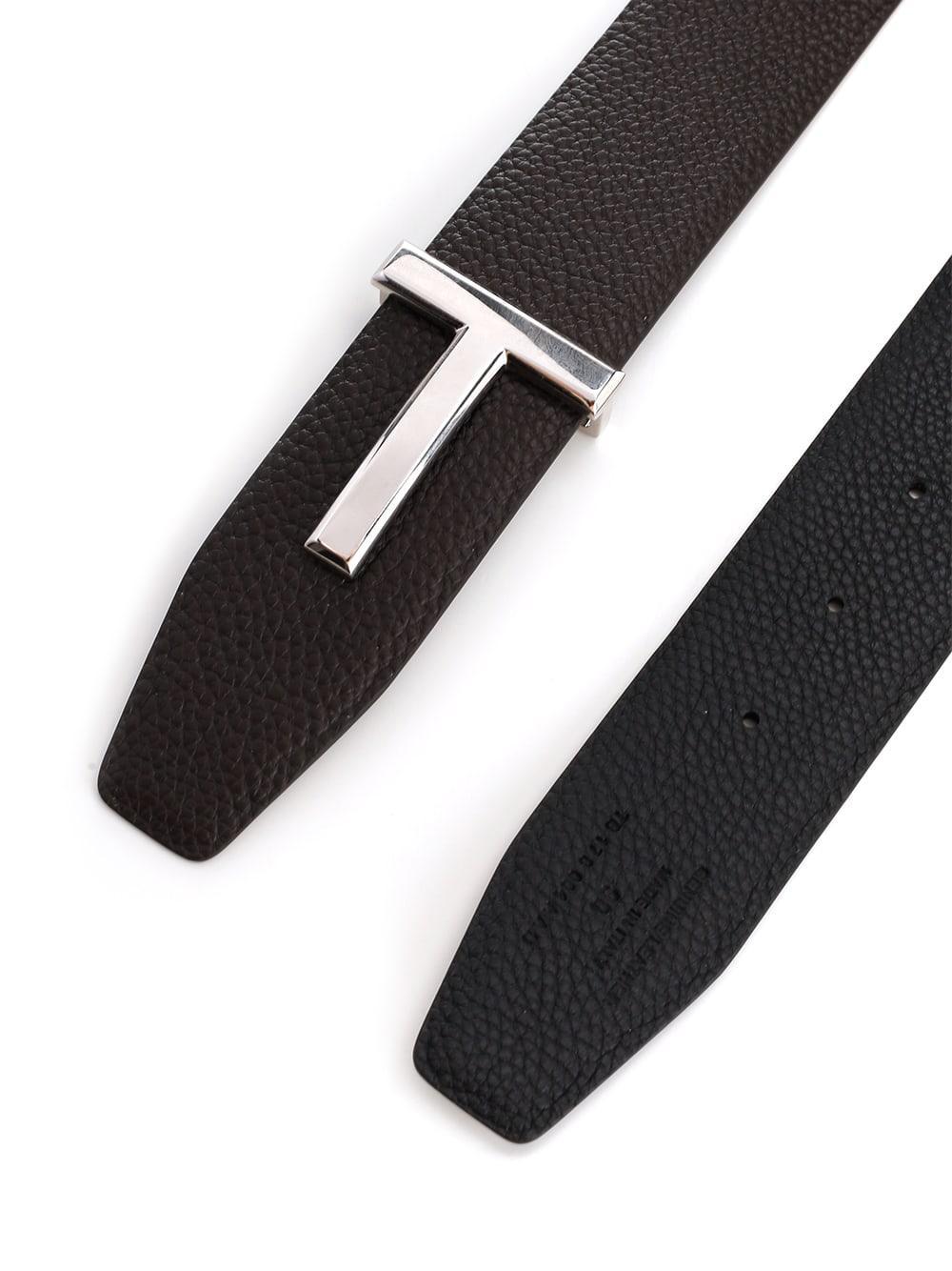 TOM FORD Brown/black Soft Leather Reversible T Belt Product Image