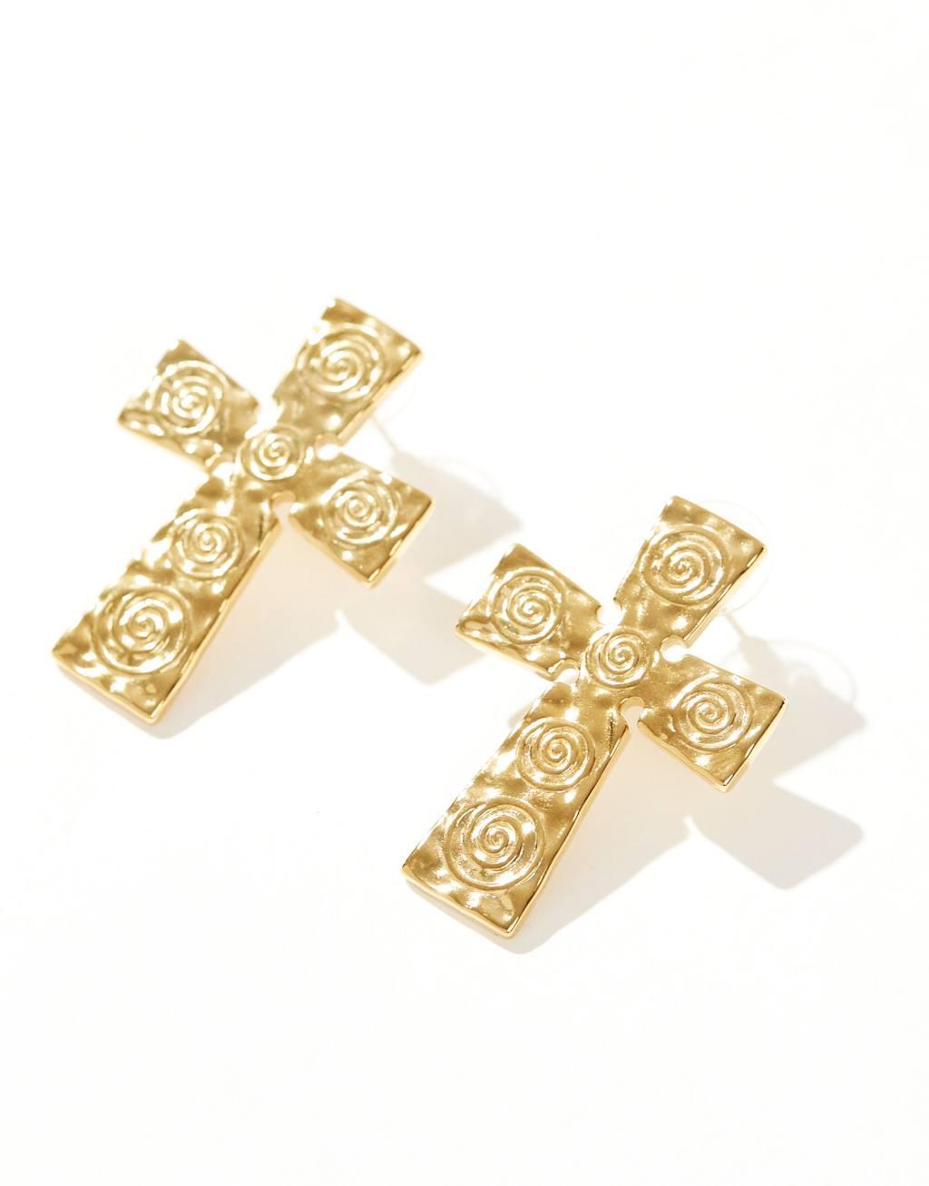 Petit Moments swirl cross stud waterproof stainless steel earrings in gold Product Image