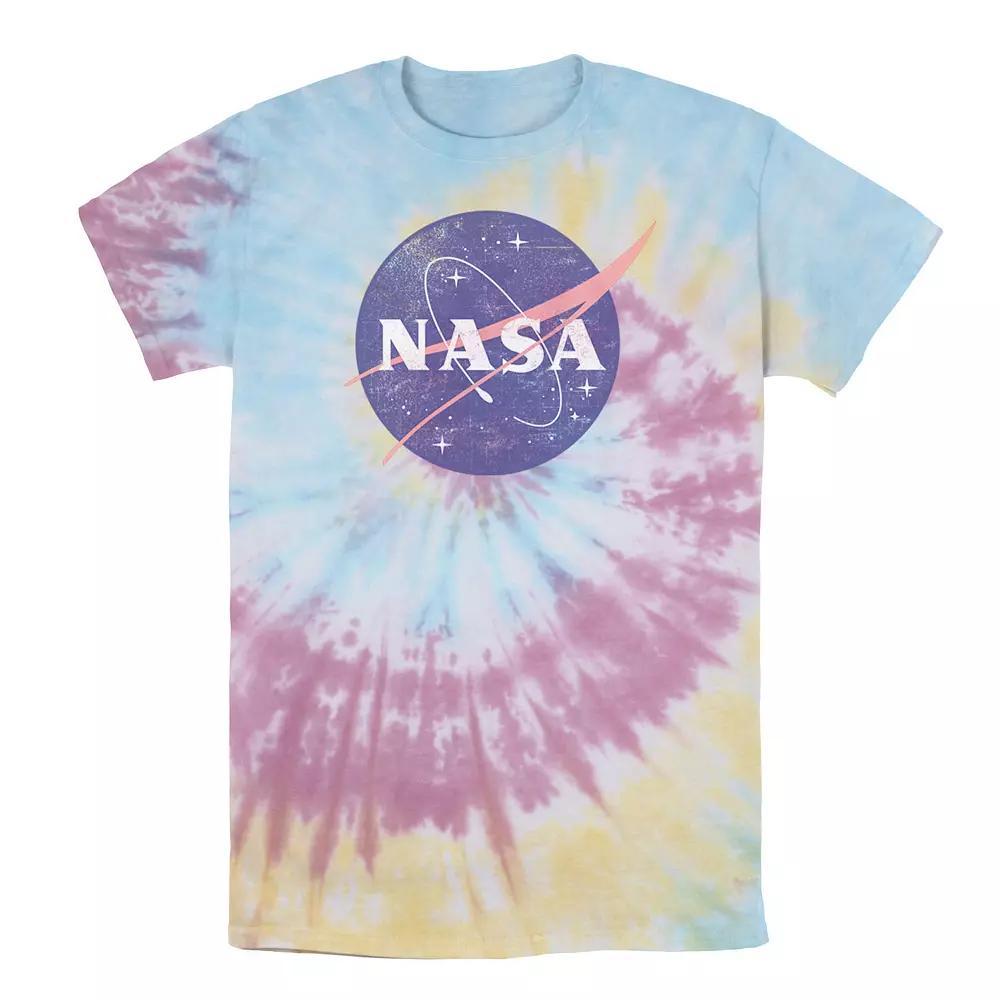 Men's NASA Distressed Simple Logo Wash Tee, Size: Small, Blue Pink Light Yellow Product Image
