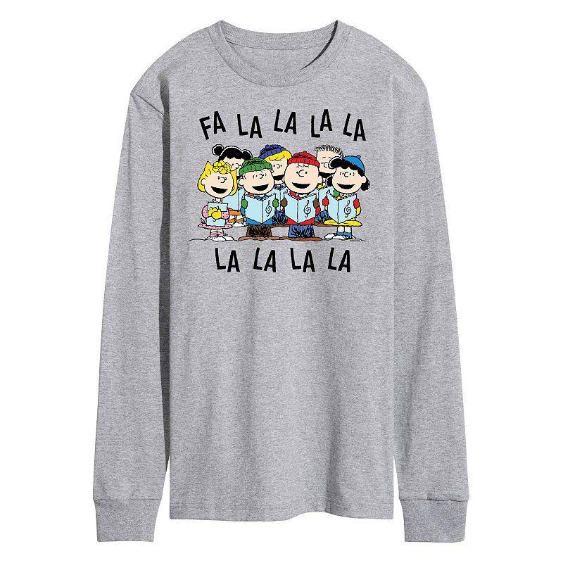 Men's Peanuts Fa La La Carol Long Sleeve Tee, Size: Large, Gray Product Image