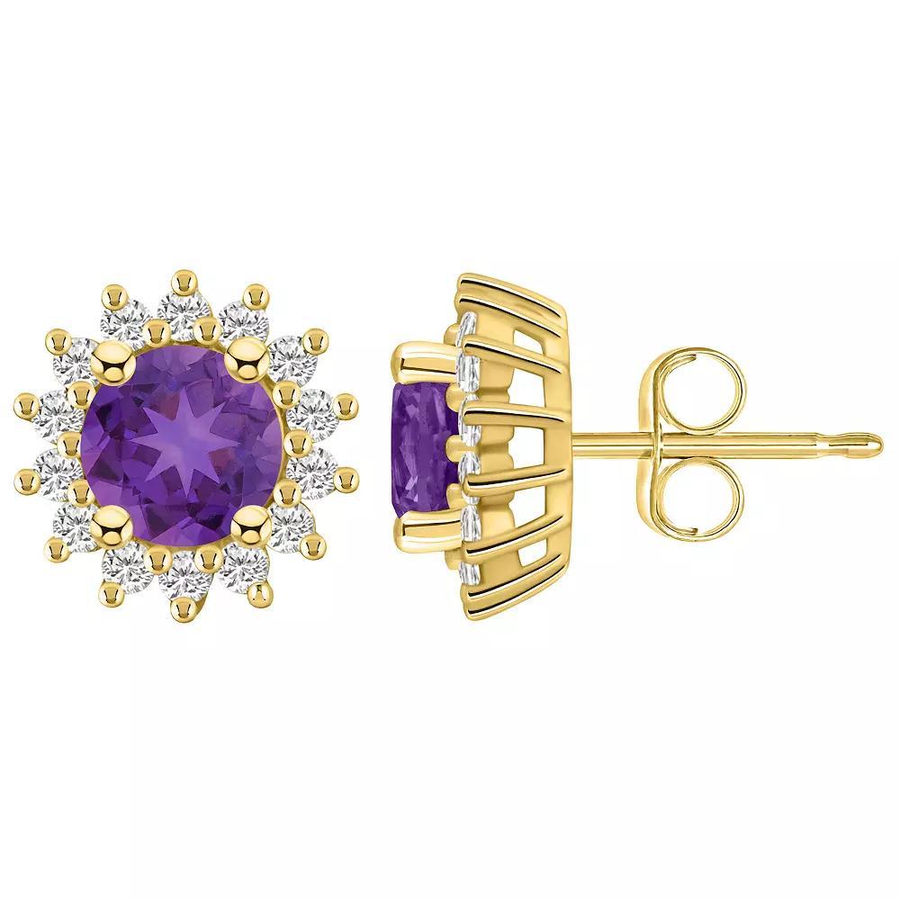 Alyson Layne 14k Gold Round Amethyst 1/2 Carat T.W. Diamond Halo Stud Earrings, Women's Product Image