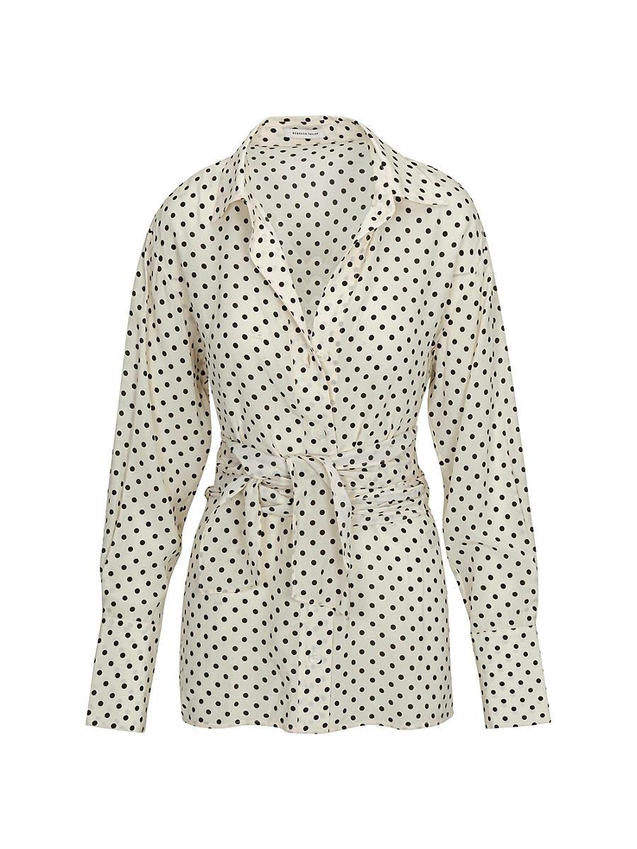 Womens Polka Dot Silk-Blend Wrap-Waist Shirt Product Image