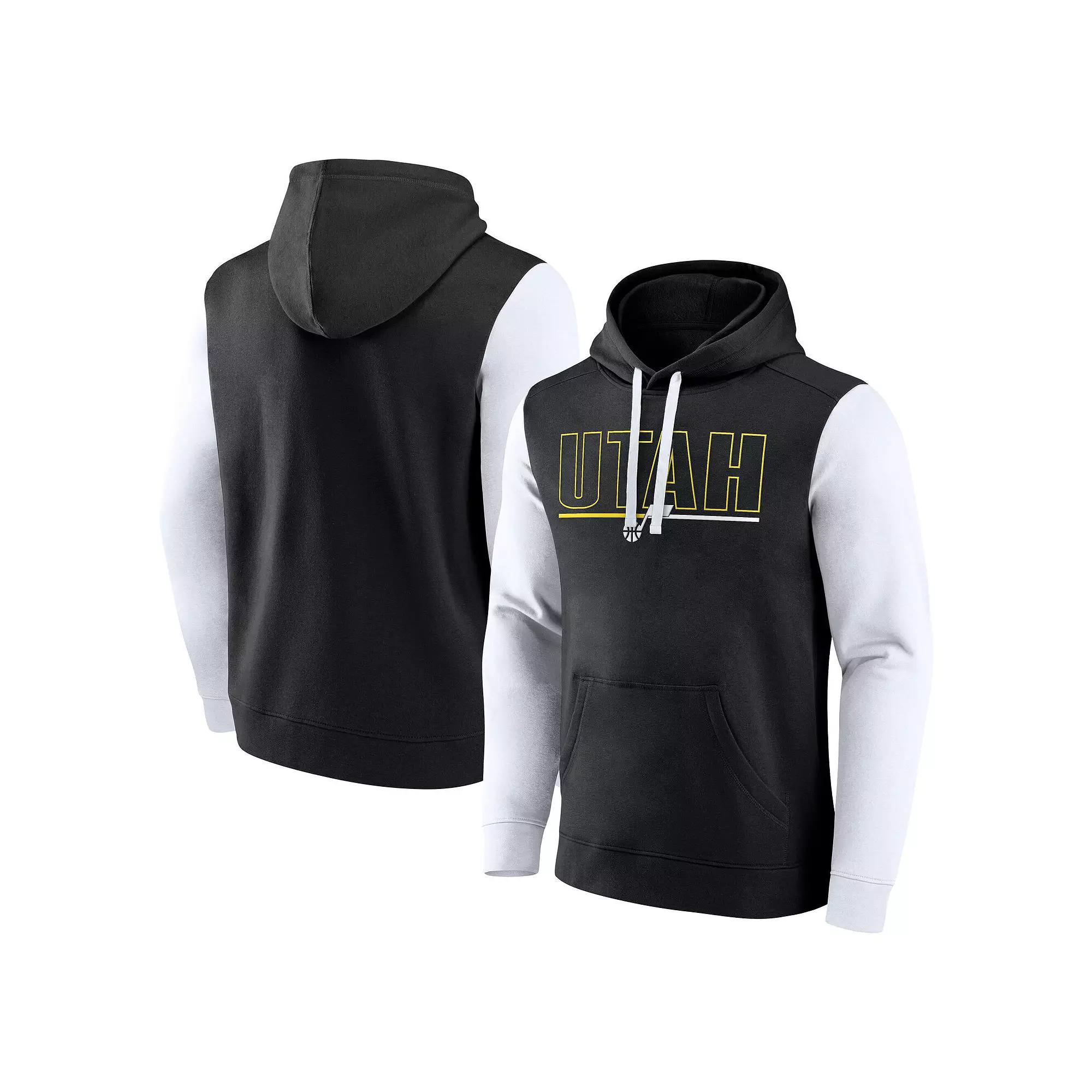 Men's Black Utah Jazz Outline Colorblock Pullover Hoodie,  Product Image