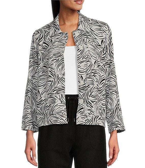 Allison Daley 3/4 Sleeve Point Collar Button Front Linen Blend Jacket Product Image