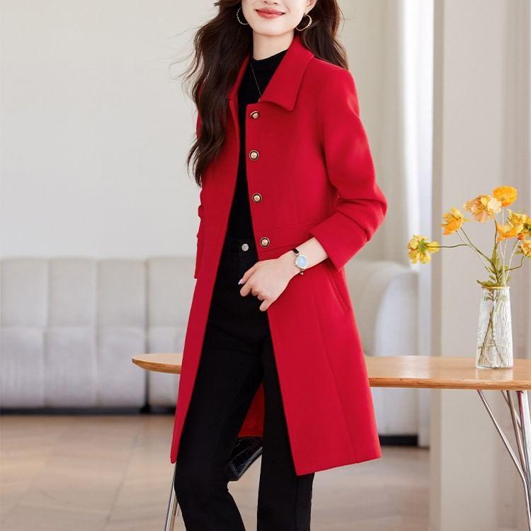 Collar Plain Midi Single-Breasted Coat Product Image