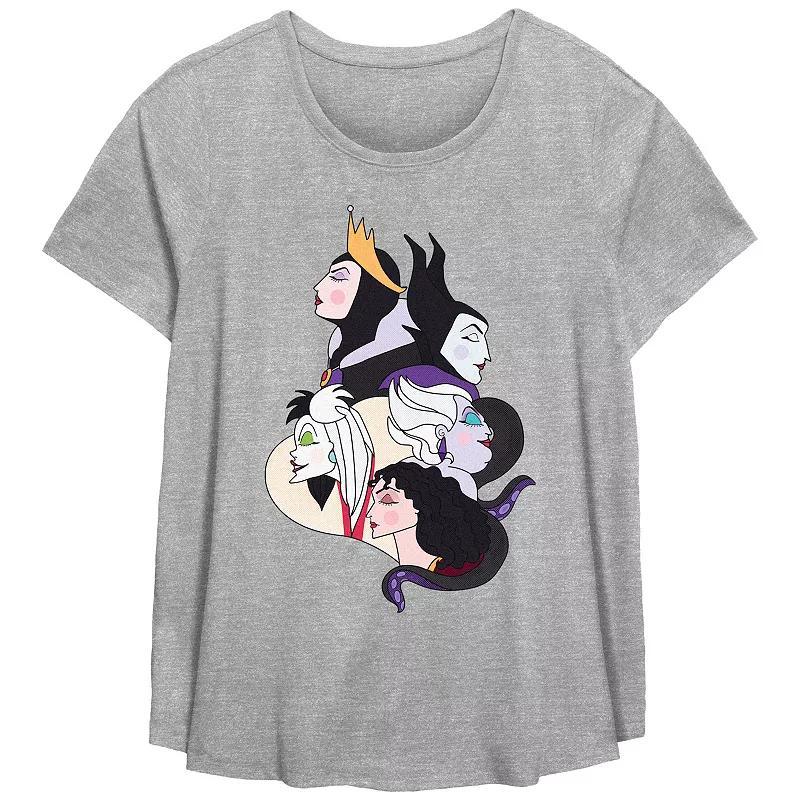 Disney Villains Juniors' Plus Size Wicked Ladies Profiles Scoop Hem Flowy Graphic Tee, Women's, Size: 4XL, Grey Gray Product Image