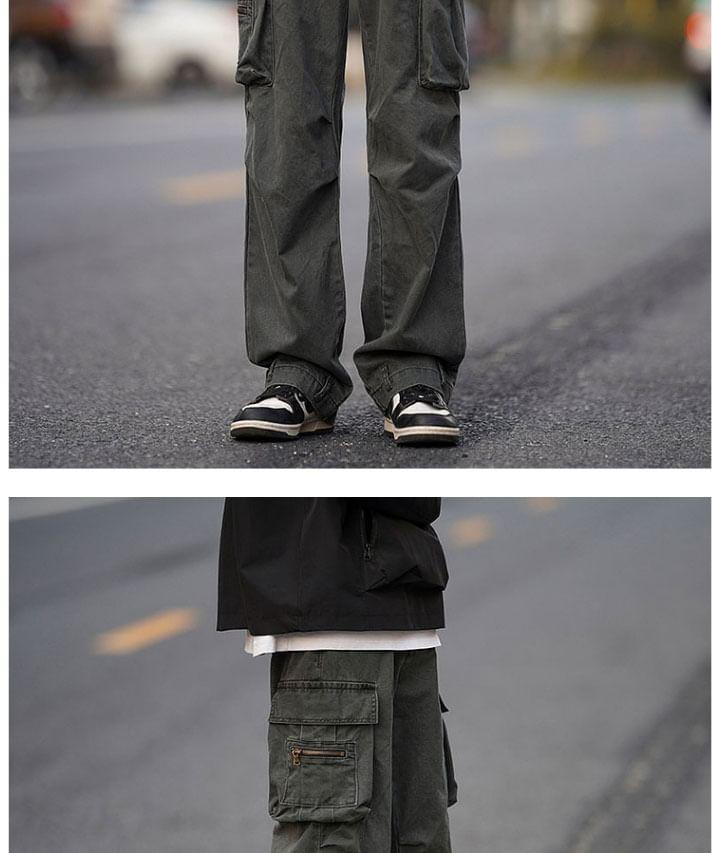 Mid Rise Plain Wide Leg Cargo Pants Product Image