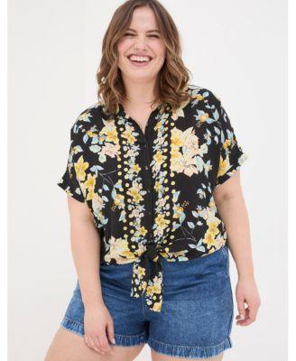 Plus Size Cali Citrus Floral Shirt Product Image