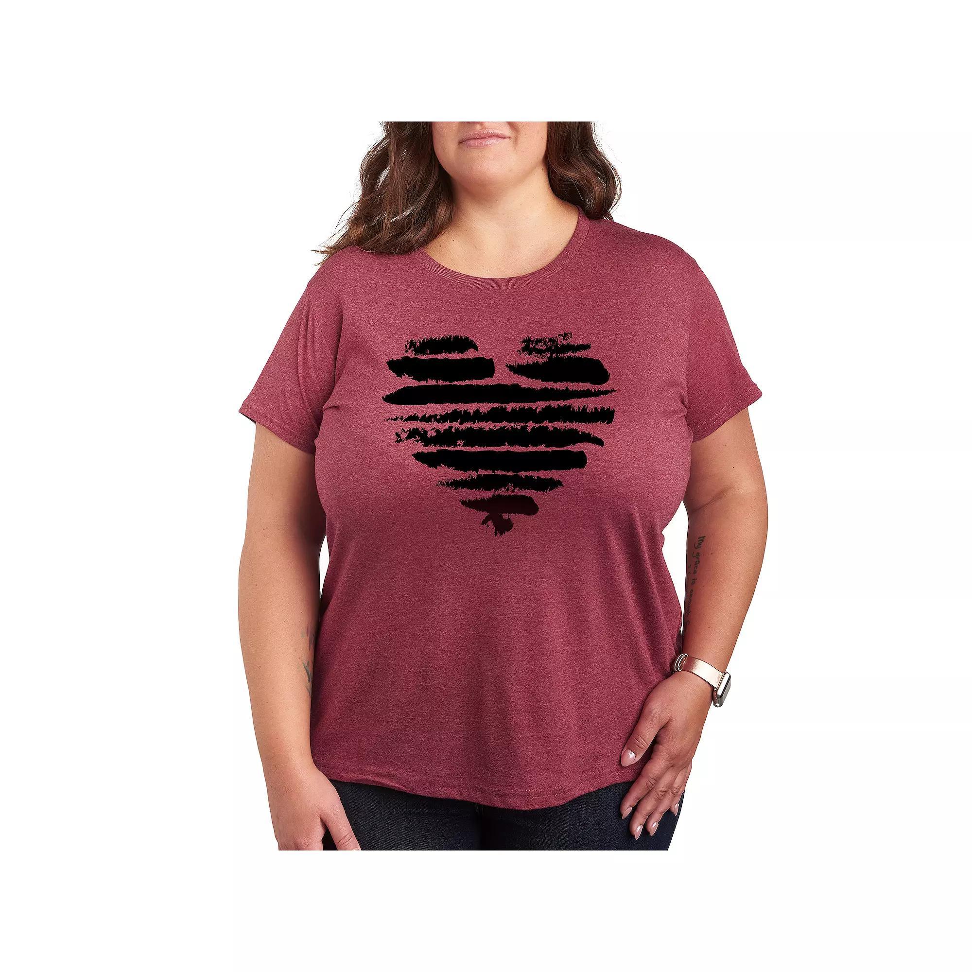 Plus Size Brushstroke Heart Stripes Graphic Tee, Women's, Size: 3XL, Grey Dark Red Product Image