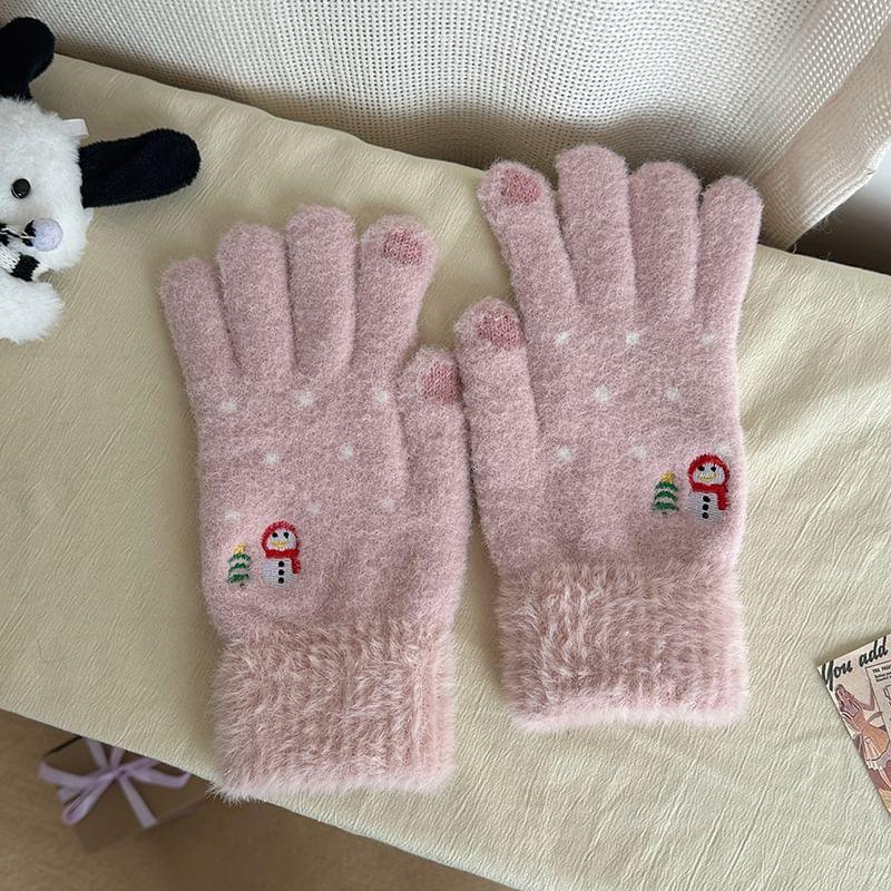 Snowman Embroidered Knit Gloves Product Image