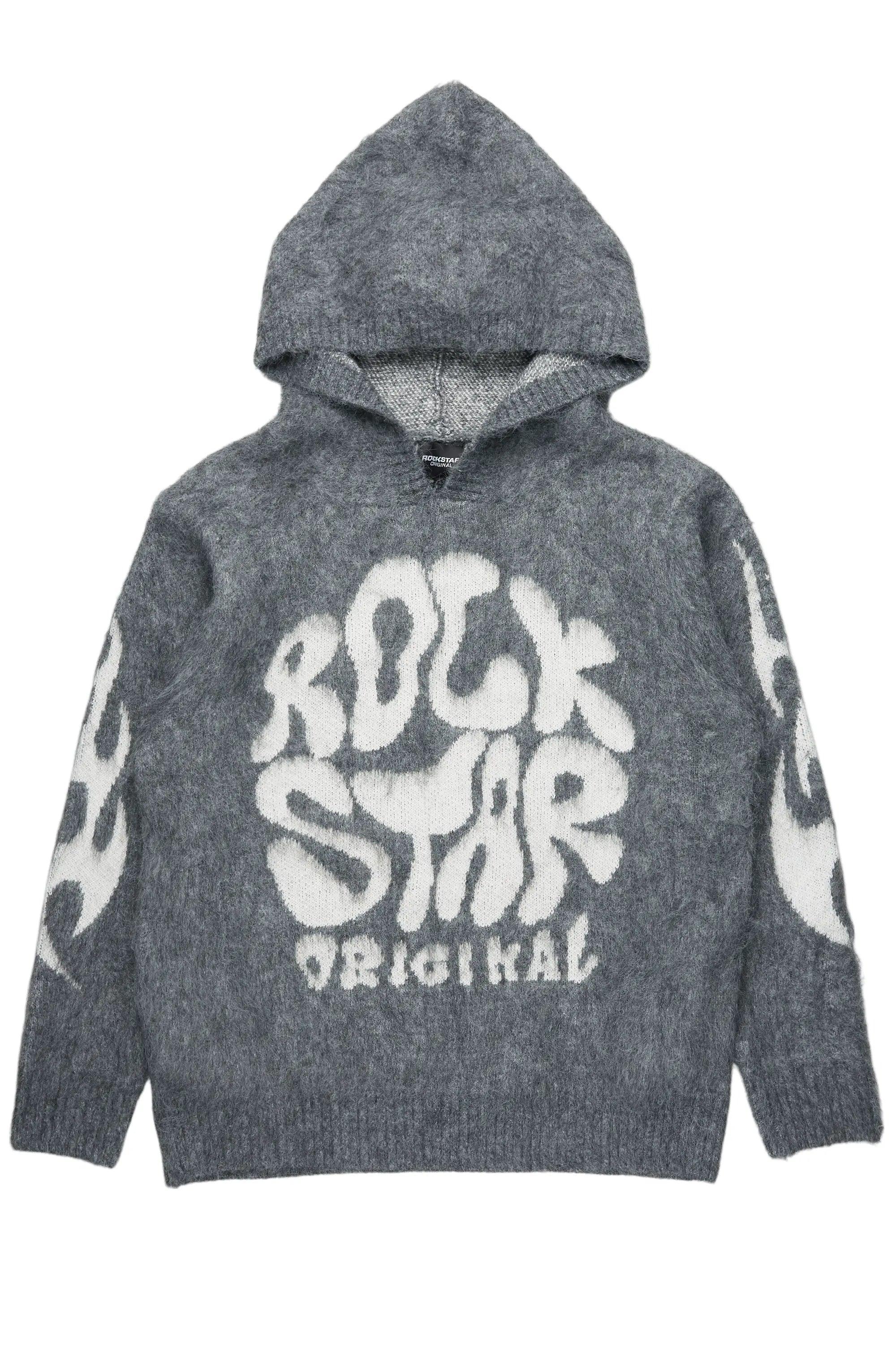 Hakon Grey Graphic Knitted Mohair Hoodie Male Product Image