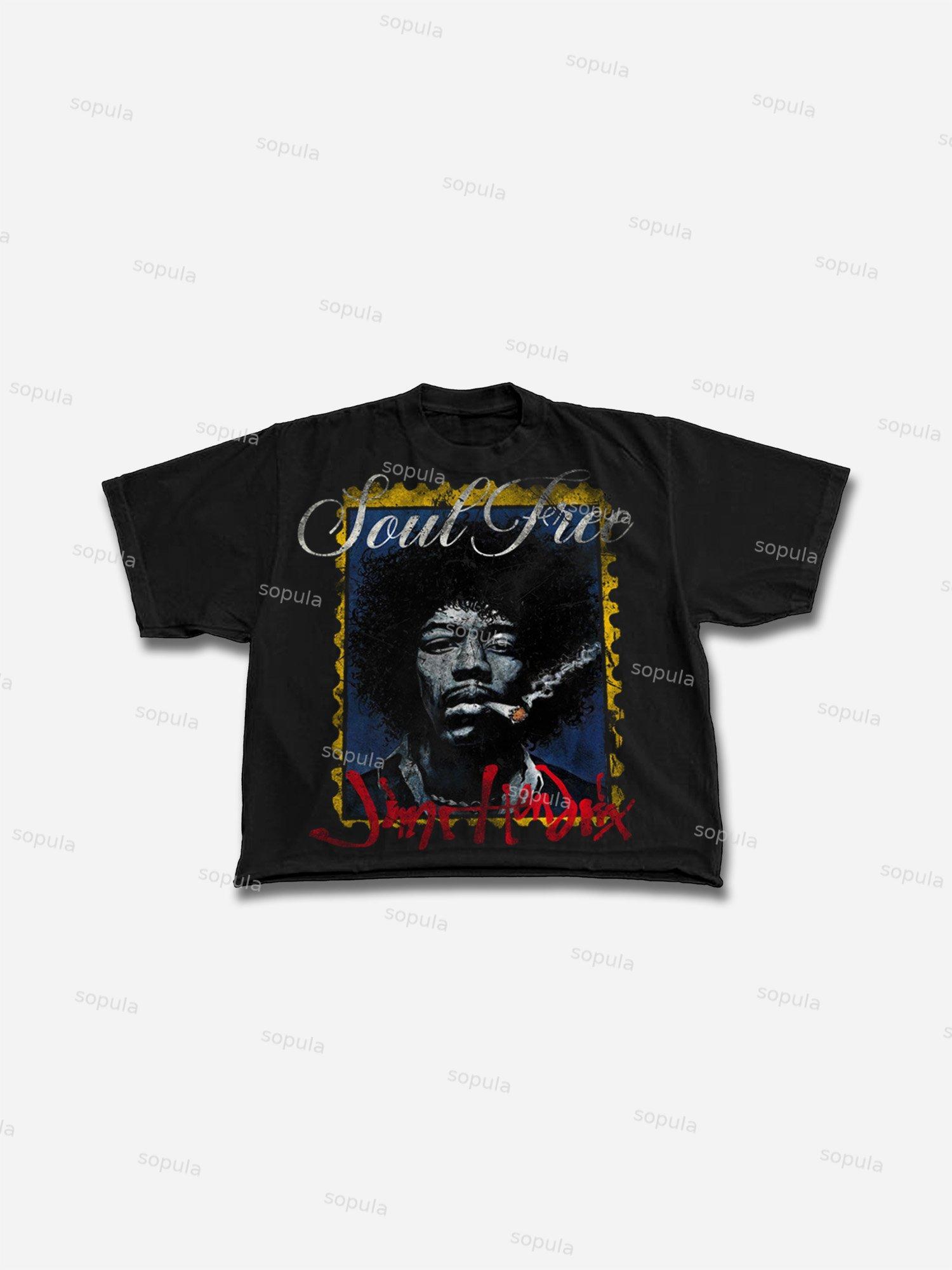 Jimi Hendrix Old Vintage Portrait Graphic Cropped T-shirt Product Image