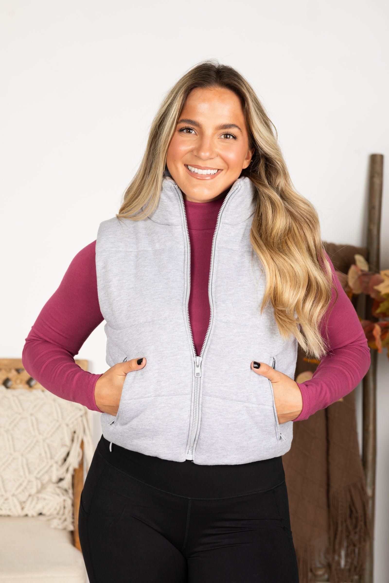 Heather Grey High Neck Puffer Vest Product Image