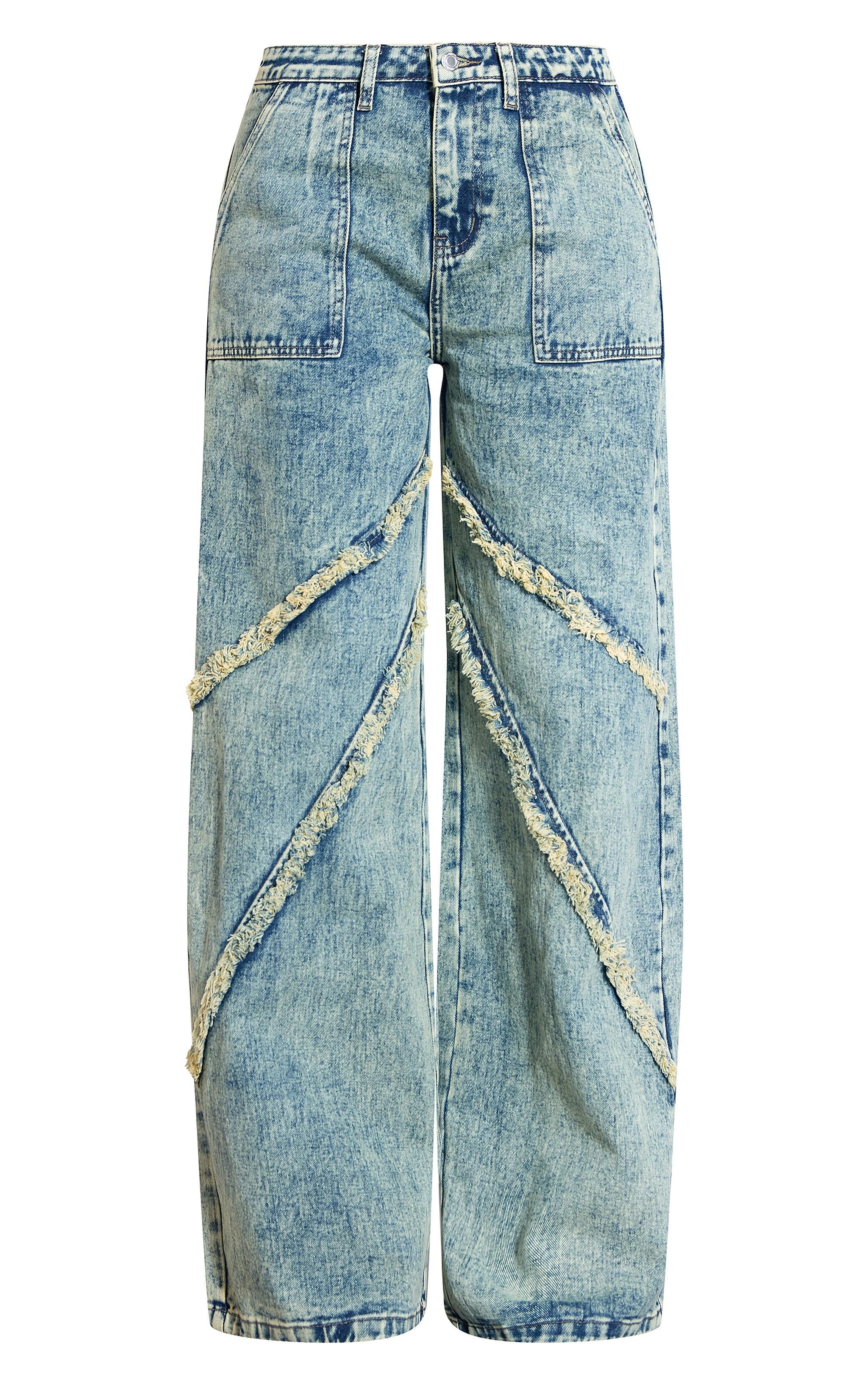 Tall Vintage Wash Low Rise Raw Seam Detail Wide Leg Jeans Product Image